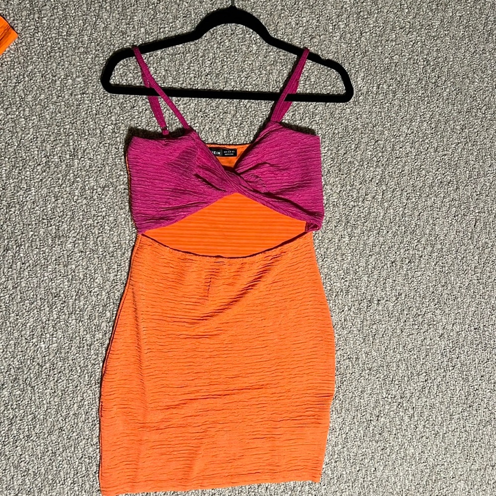 Shein pink and orange dress. Cropped out under bust. Never worn!